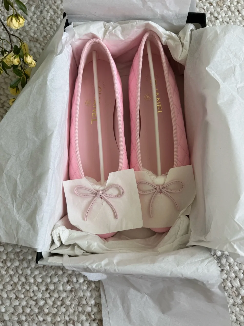 CHANEL Pink Quilted Ballet Flats with Bow - Picture 2 of 3